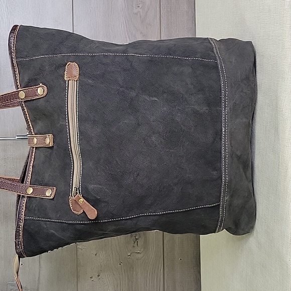 Myra Bag Canvas Tapestry Leather Tote Shoulder Bag - Picture 4 of 12